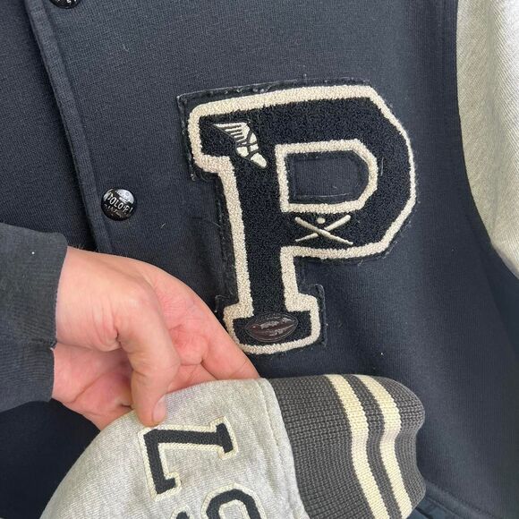 Polo Ralph Lauren P Wing 67 Baseball Varsity Jacket Hoodie Rugby Black Size L - Picture 4 of 8